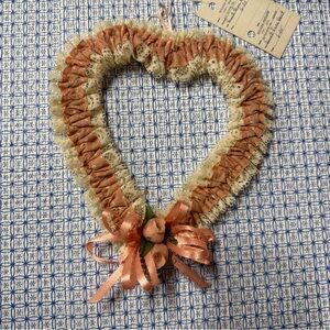 Vintage Small Decorative Heart-shaped Fabric and Lace Wreath with Roses 7.5”
